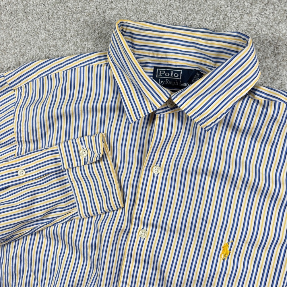 Polo Ralph Lauren Button Down Mens M Blue Yellow Striped Classic Fit Long Sleeve